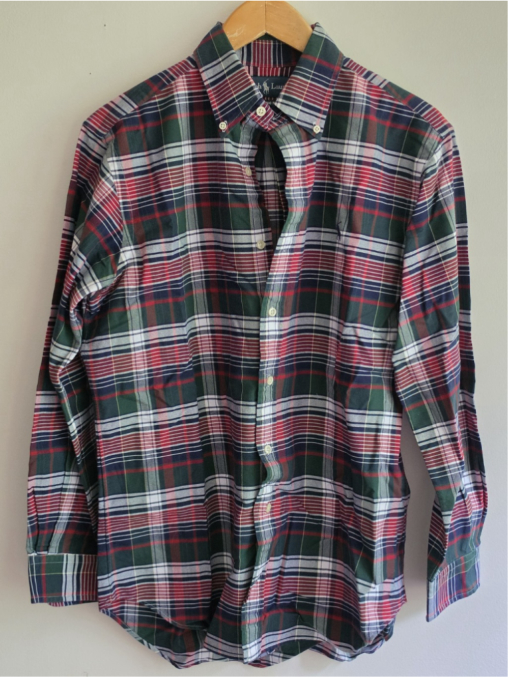 Polo Ralph Lauren Mens 15.5 32/33 Classic Fit Plaid Button Down Shirt Red Green